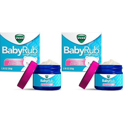 Vicks BabyRub Chest Rub Ointment with Soothing Aloe, Eucalyptus, Lavender, and Rosemary, from the makers of VapoRub, 1.76 oz (Pack of 2)