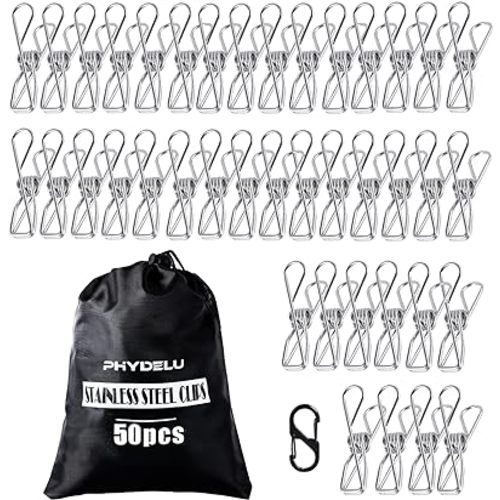 50 PCS Clothes Pins Heavy Duty Outdoor Metal Clothespins Laundry Bag Clips