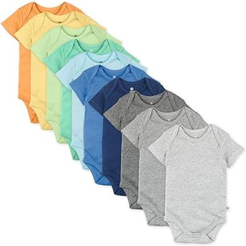 HonestBaby 10-Pack Short Sleeve Bodysuits One-Piece 100% Organic Cotton for Infant Baby Boys, Girls, Unisex