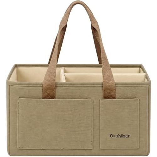 Canvas Baby Diaper Caddy Organizer with Handle, Khaki