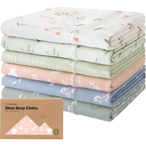 Organic Burp Cloths Baby Boy, Girl - 6-Pack Large Cotton Burping Cloths for Babies, Spit Up Rags, Super Absorbent, Ultra Soft Newborn Rag, Gender Neutral, Machine Washable, Durable (Fleur)
