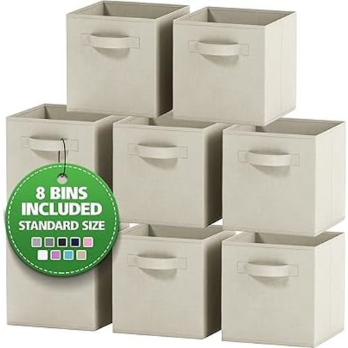 Fabric Storage Cubes for Cube Organizer - 8 Pack Heavy Duty Beige Storage Bins - 11 Inch Cube Storage Bin, Use As A Clothes Storage Box In Closet, Baskets For Shelves or Cubbies Storage Organizer
