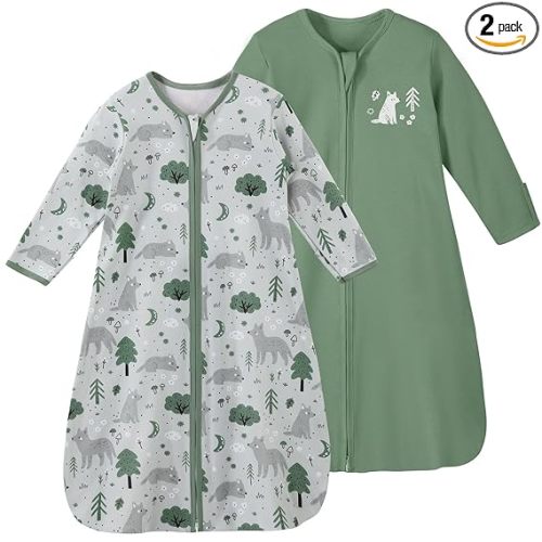 Yoofoss Baby Sleep Sack 6-12 Months Long Sleeve Wearable Blanket Baby 100% Cotton 2-Way Zipper 0.5 Tog Infants Sleeping Sack, Lightweight(Medium)