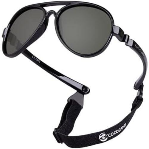 COCOSAND Baby Aviator Polarized Sunglasses with Adjustable Strap for Baby Infant Girl Boy 0-18 Months
