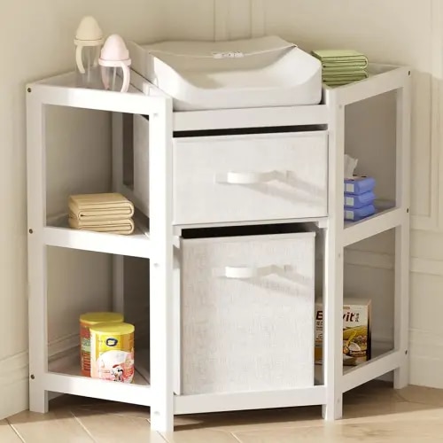 XJD Baby Corner Changing Table 2 Storage Drawers, Infant Diaper Changing Table Diaper Changing Station and Contoured Pad for Baby (White)