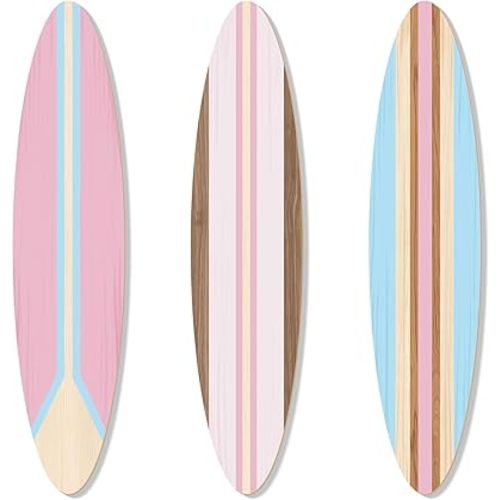 Zzbakress 3 Pieces Cute Surfboard Wall Decor Beachy Room Decoration Wood Surfboard Wall Hanging Sign Beach Themed Room Decor Room Decor for Living Room Bedroom Bathroom (Large)