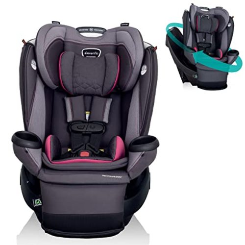 Evenflo Revolve360 Extend Convertible Car Seat with 360 Degree Rotation, Extended Rear-Facing, Forward-Facing, Booster Mode, and Secure LATCH Install, Rowe Pink