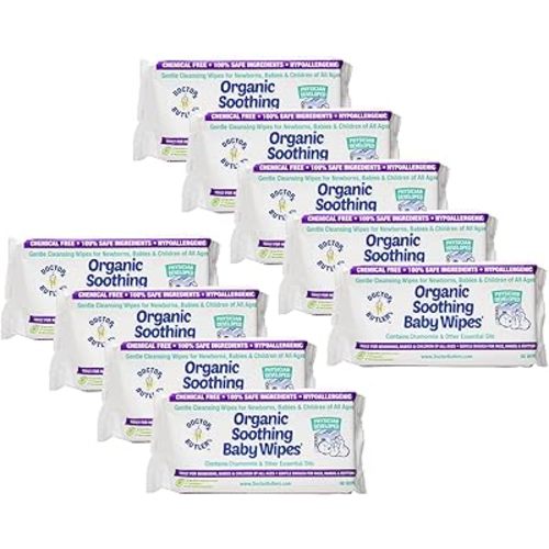 Doctor Butler's Organic Baby Wipes - Hypoallergenic & Unscented Baby Wipes, Safe for Baby Sensitive Skin Care, Made with Chamomile & Essential Oils (9pk – 60 Wipes)