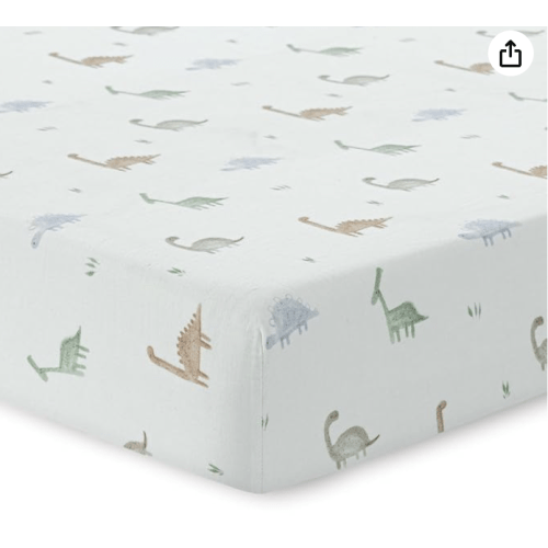 Dreamology Mini Cotton Crib Sheets,Boys,Girls,Super Soft & Breathable 1-Pack | 100% Cotton Muslin Crib Sheets Fitted for Mini Cribs, Pack and Play Sheets, 24x38 Mini Crib Sheet | Dino