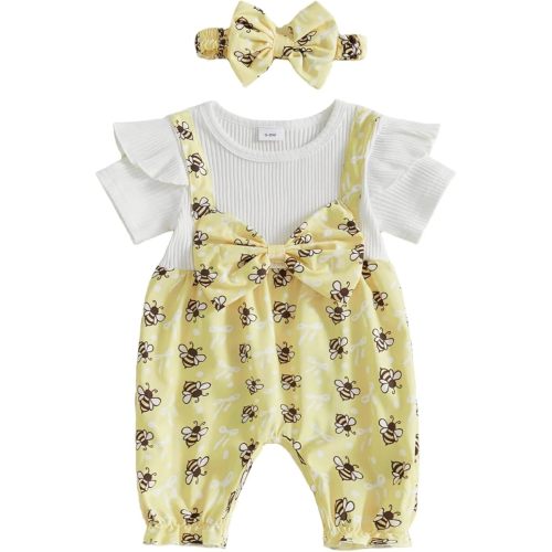 YINGISFITM Newborn Baby Girl Summer Clothes Short Sleeve Bubble Romper Bow Shorts Jumpsuit Infant Outfit 0 3 6 9 12 18 Months