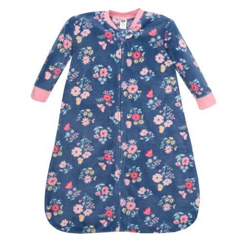 Hudson Baby Infant Girls Long-Sleeve Fleece Sleeping Bag, Blue Butterfly Floral, 0-6 Months
