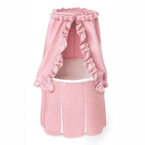 Badger Basket Empress Round Baby Bassinet with Canopy - Pink Bedding with White Pleats