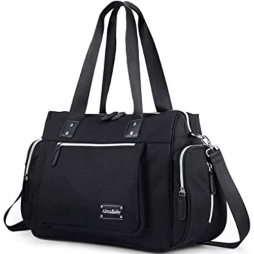 KZNI Diaper Tote Bag Diaper Bag,Travel Diaper Carry Bag, Baby Nappy Diaper Bag for Mom Grils Unisex Maternit. Multi Pocket, Tote Bag Beach Bag Travel Handbag Canva Large(Black)