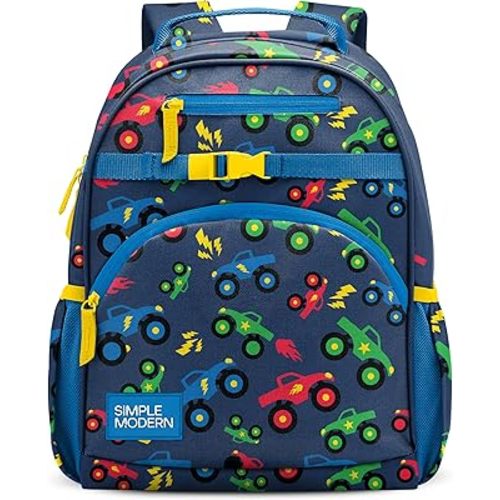 Simple Modern Medium Toddler Backpack for School Girls and Boys | Kindergarten Elementary Kids Backpack | Fletcher Collection | Kids - 15" tall | Monster Truck Rally