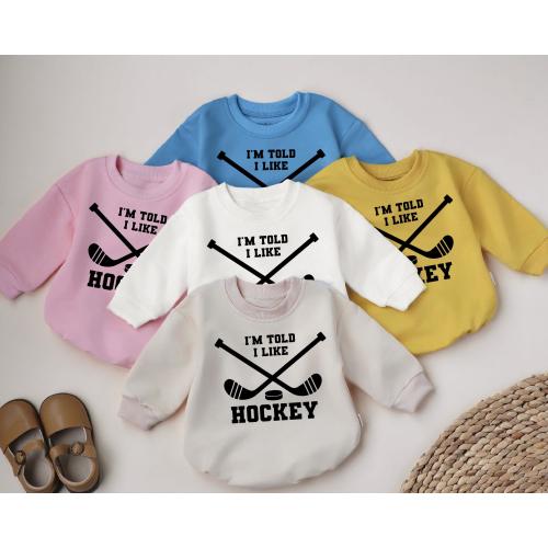 I Like Hockey Baby Romper Sweatshirt, I'm Told I Like Hockey Baby Bodysuit, Dad’s Little Hockey Buddy, Pregnancy Reveal, Baby Shower Gift