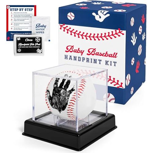 Circa Print Baby Baseball Handprint Ornament Kit, Ink Pad for Hand and Footprints - Unique Keepsake for Dads, Shower Present for Moms, Newborn Gift