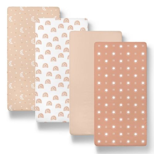 The Peanutshell Boho Bassinet Sheets, Pink, 4-Pack