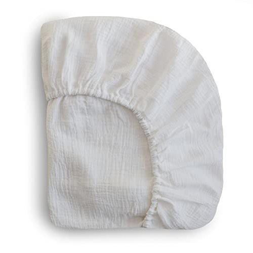 mushie Extra Soft Muslin Fitted Crib Sheet | 192 Thread Count | 28"x 52" (White)