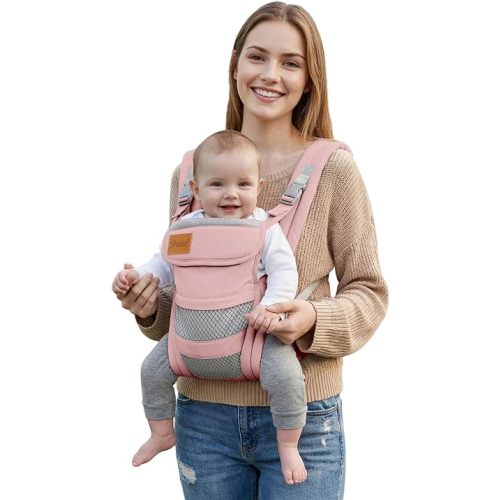 Baby Carrier Newborn to Toddler(7-30lbs), Toddler Carrier with Adjustable Shoulder Strap, Baby Holder Carrier with Breathable Mesh Fabric, Pink