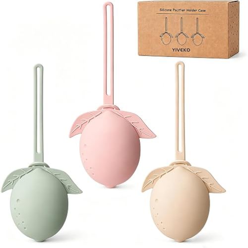 Silicone Pacifier Holder Case Binky Holder Silicone Pacifier Case for Boys Girls Portable Paci Pouch for Newborns 3 Pack-Ivory+Sage+Blush