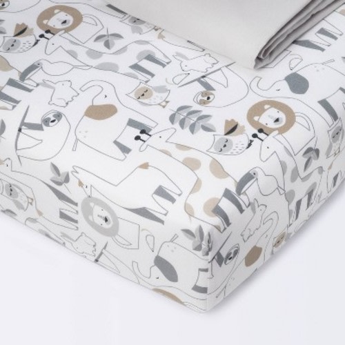 Crib Fitted Sheets Animals and Gray Solid - Cloud Island™ - 2pk