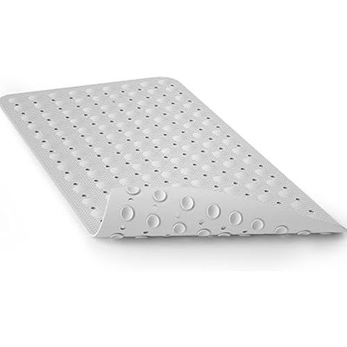 Bath Mat for Tub Non Slip, Shower Mat Bathtub Mat Non Slip, Natural Rubber no Plastic Odors Perfect for Baby and Elder, Tub Mat with Suction Cups, Machine Washable, 28 X 16 inches, White