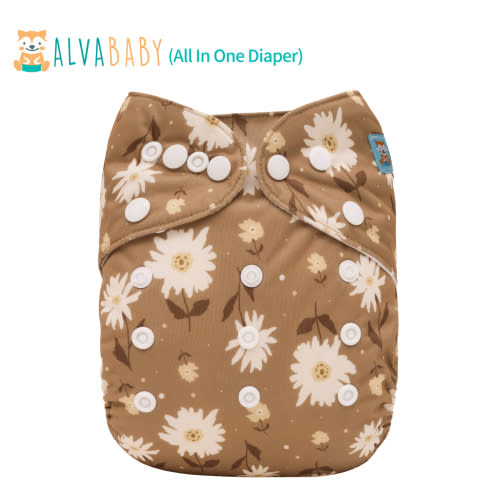 All In One Diaper with Pocket Sewn-in one 4-layer Bamboo blend insert-Flower(AO-EW19A)