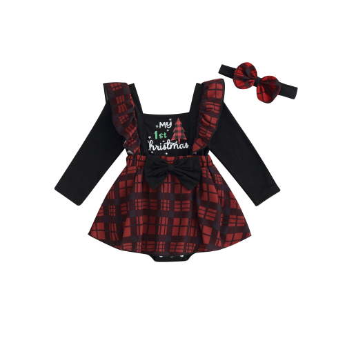 Bagilaanoe Newborn Baby Girl Christmas Rompers Dress Plaid Long Sleeve Bodysuits + Headband 3M 6M 9M 12M 18M Infant Casual One Piece Jumpsuits