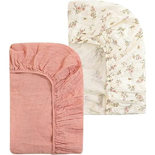 2 Pack Muslin Crib Sheets for Boys Girls 52"x28", Organic Cotton Fitted Baby Crib Sheet Soft and Breathable for Standard Crib Mattress & Toddler Mattress Bedding Set