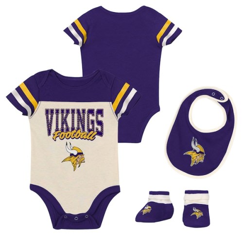 Infant & Newborn Outerstuff Minnesota Vikings Up One Three-Piece Bodysuit, Bib & Booties Set