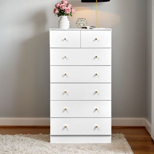 7 Drawer Dresser with Gold Handle - White