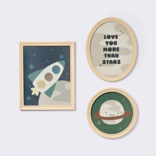 3pk Space Framed Wall Art - Cloud Island™: Digital Art, Paper Material, Vertical Orientation, Sawtooth Mount