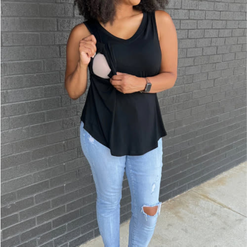 Nursing Swing Tank Top With Side Opening - Black