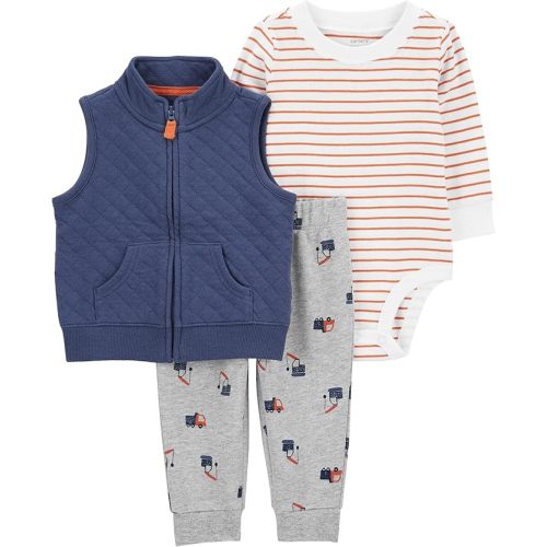Carter's Baby Boys' 3 Piece Plaid Patch Little Vest Set