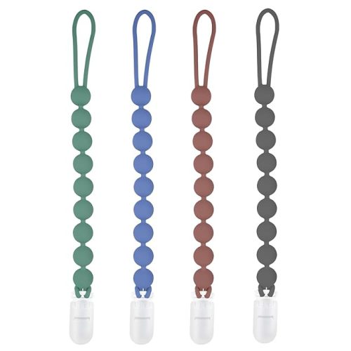 Silicone Pacifier Clip Holder, 4 Pack One Piece Soft Flexible Binky Clips Pacifier Holder Clip for Boys, Birthday Christmas