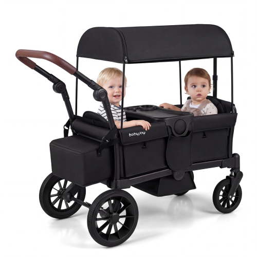 Costway Foldable Wagon Stroller for 2 Kids, Double Seater Toddler Stroller with Canopy Black - Walmart.ca