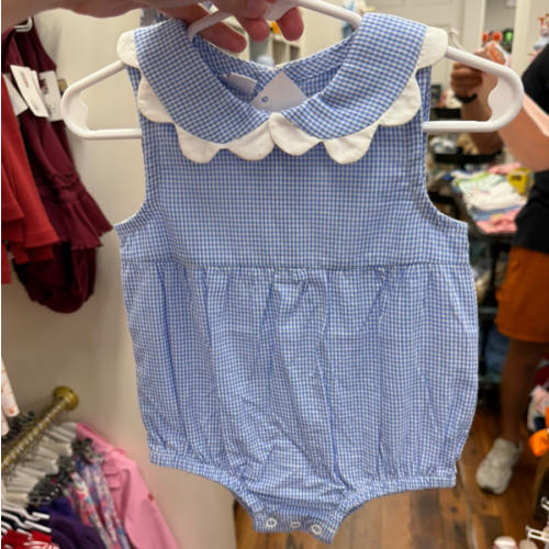 6-9M Blue Gingham with Andie embroidery