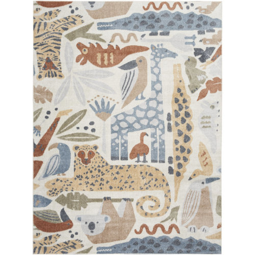 Rectangle Astra Machine Washable Animals Ivory Rug