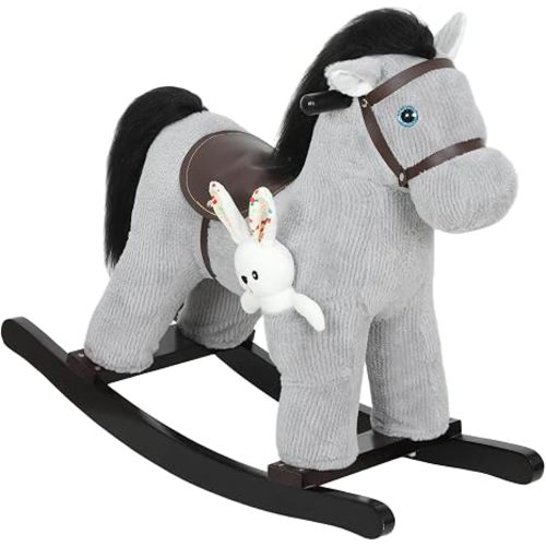 Qaba Rocking Horse with Neighing Sound for Toddlers 2–5 Years Light Brown
