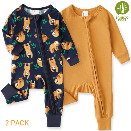 PatPat Baby Boy Clothes Viscose from Bamboo Footless Zip Long Sleeve Bodysuits Snug Fit Pajamas Sleeper,2Pack,0-24 Months