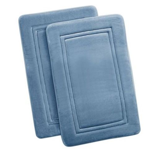 2pc 17"x24" HeiQ Antimicrobial Memory Foam Bath Rug Set Blue - Truly Calm: Microfiber, Machine Washable
