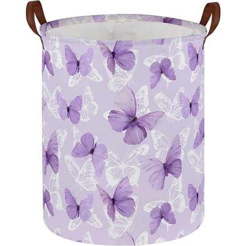 Sanjiaofen Kids Laundry Hamper,Butterfly Laundry Basket Collapsible Girls Storage Baskets for Home Decor,Office,Toy Organizer,(Purple Butterfly