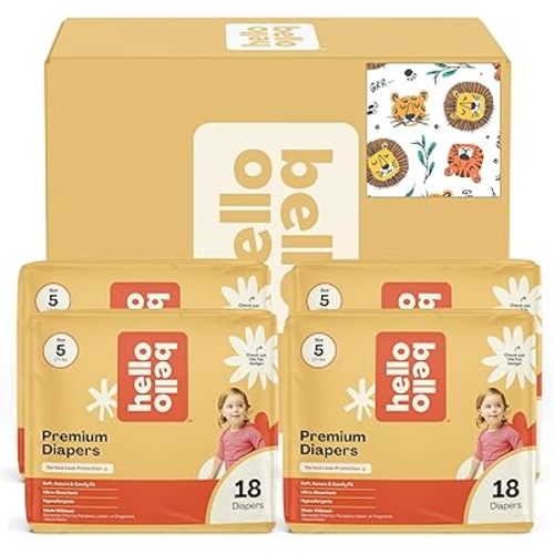 Hello Bello Diapers, Size 5 (27 lbs) Wild Cats, 72 Count Value Pack of Premium Disposable Baby Diapers, Hypoallergenic with Soft, Cloth-Like Feel