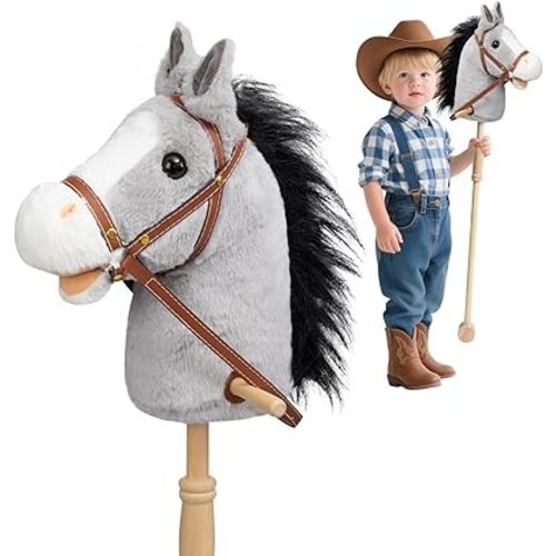 HollyHOME Stick Horse Hobby Horse Wood Handles Wheels 36'' Handcrafted