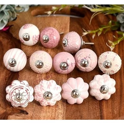 Pink Assorted Ceramic Cabinet Knobs Pack 6