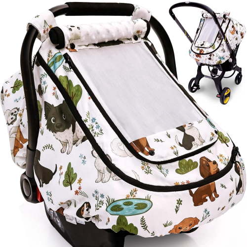 Waterproof Baby Car Seat Cover，YVMVDV Patented Cold Weather Carseat Cover for Babies,Infant Car Seat Cover Canopy for Boy Girls, Keeps Babies Warm and Cozy (Cute Dog)