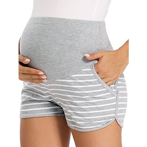fitglam Women's Maternity Shorts Over Belly Pregnancy Lounge Workout Running Pajama Sleep Shorts with Pockets