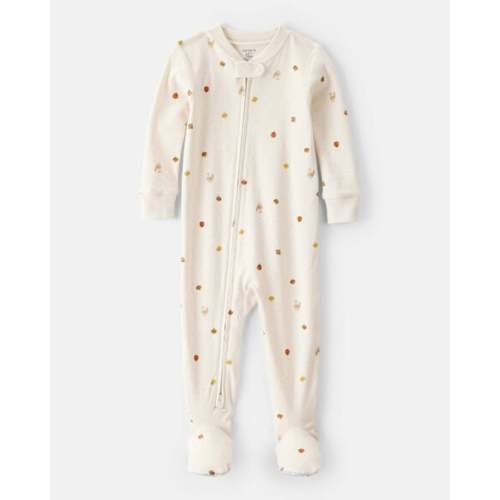 Baby Thanksgiving Print 100% Cotton Long-Sleeve 2-Way Zip Footed 1-Piece Pajamas - White - Carter's | Carter's