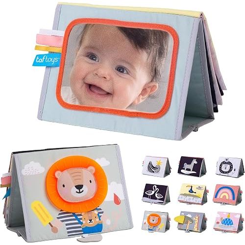 Taf Toys Savannah Infant Tummy-time Soft Crinkle Activity Book with Huge Baby Safe Mirror, 3D Activities, Textures and a Soft Baby Teether