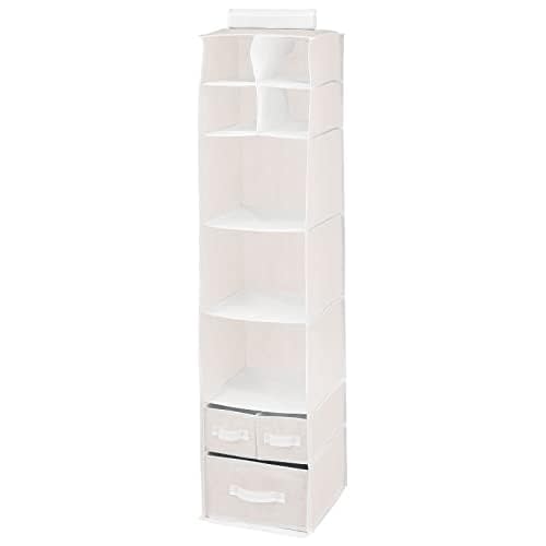 mDesign Fabric Hanging Organizer - Over Closet Rod Storage - 7 Shelves/3 Removable Drawers for Baby Nursery Bedroom Organization, Hold Clothes, Linens, Toys, Accessories, Jane Collection, Cream/White